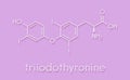 Triiodothyronine (T3, liothyronine) thyroid hormone molecule. Pituitary gland hormone. Also used as drug to treat hypothyroidism.