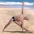 Trikonasana pose bald man beach