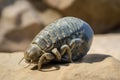 A trilobite fossil embedded in stone as if caught in the act of living.. AI generation
