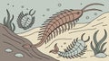 Trilobite fossil in rock, ancient arthropod imprint vector design Generative AI