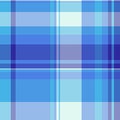 Trim seamless fabric tartan, flowing check vector pattern. Costume textile plaid background texture in blue and cyan colors