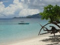 Trimaran at paradise tropical island beach, Coron, Philippines Royalty Free Stock Photo