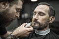 Trimming beard in barbershop Royalty Free Stock Photo