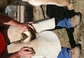 Trimming a horse hoof