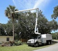 Trimming trees with a bucket truck Royalty Free Stock Photo