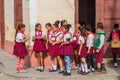 TRINIDAD, CUBA - FEB 8, 2016: Group of Young Pioneer girls in Trinidad, Cub
