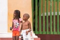 TRINIDAD, CUBA - MAY 16, 2017: Cuban children on the street. Copy space for text.