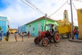 Trinidad, Cuba - 04/01/2018: Tractor at a crossroads in the center of the city