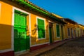 Trinidad, Cuba. Traditional Cuban street with cobblestones road and multi-colored houses.