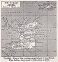 Vintage map of Trinidad 1930s.