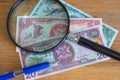 Trinidad and Tobago dollars under the magnifier, different nominals