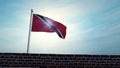 Trinidad and Tobago flag waving on flagpole above wall - 3d video animation