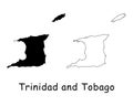 Trinidad and Tobago Country Map. Black silhouette and outline isolated on white background. EPS Vector