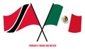 Trinidad & Tobago and Mexico Flags Crossed And Waving Flat Style. Official Proportion