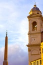 Trinita Dei Monti chruch and egyptian obelisk in Piazza di Spagna, Rome, Italy Royalty Free Stock Photo