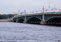 ST PETERSBURG, RUSSIA - JULY 28, 2017: Trinity Bridge decorated with flags in honor of the Russian Navy Royalty Free Stock Photo