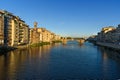 Trinity Bridge over river Arno at morning in Florence. Italy Royalty Free Stock Photo