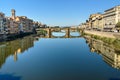 Trinity Bridge over river Arno at sunny day in Florence. Italy Royalty Free Stock Photo