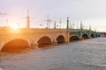 Trinity bridge sunset river neva St. Petersburg