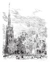 Trinity Cathedral in Newark, New Jersey, USA, vintage engraved illustration