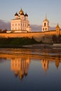 Trinity Cathedral in the Pskov Kremlin in the October twilight. Pskov, Russia Royalty Free Stock Photo