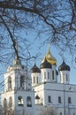 Trinity cathedral Pskov. Kremlin Russia. Ancient fortress on the river bank Royalty Free Stock Photo