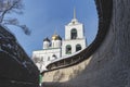 Trinity cathedral Pskov. Kremlin Russia. Ancient fortress on the river bank Royalty Free Stock Photo