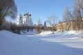 Trinity cathedral Pskov. Kremlin Russia. Ancient fortress on the river bank Royalty Free Stock Photo