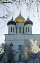 Trinity cathedral Pskov. Kremlin Russia. Ancient fortress on the river bank Royalty Free Stock Photo