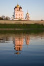 Trinity Cathedral with reflection on the October evening. The Pskov Kremlin, Russia Royalty Free Stock Photo