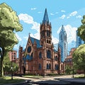 Trinity Church in Boston. Trinity Church in Boston hand-drawn comic illustration. Vector doodle style cartoon illustration