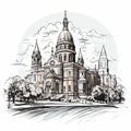 Trinity Church in Boston. Trinity Church in Boston hand-drawn comic illustration. Vector doodle style cartoon illustration