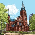 Trinity Church in Boston. Trinity Church in Boston hand-drawn comic illustration. Vector doodle style cartoon illustration