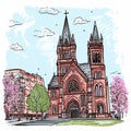 Trinity Church in Boston. Trinity Church in Boston hand-drawn comic illustration. Vector doodle style cartoon illustration