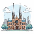 Trinity Church in Boston. Trinity Church in Boston hand-drawn comic illustration. Vector doodle style cartoon illustration