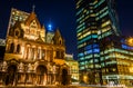 Trinity Church and the John Hancock Building at night, at Copley