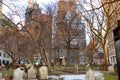 Trinity Church and Churchyard Cemetery during the winter, downtown, Manhattan, NY