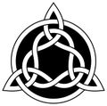 Trinity knot in black contour. Celtic symbol also known as Triquetra. Isolated background.