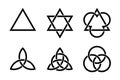 Trinity symbols, formed by triangles, triquetras, and circles