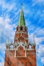 Trinity tower is the Central travel tower of the North-Western wall in Kremlin - Moscow, Russia, June 2019 Royalty Free Stock Photo