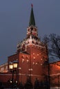 Trinity tower is the Central travel tower of the North-Western wall of the Moscow Kremlin, facing the Alexander garden. Moscow, Royalty Free Stock Photo