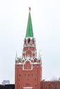 Trinity tower is the Central travel tower of the North-Western wall of the Moscow Kremlin, facing the Alexander garden. Moscow, Royalty Free Stock Photo
