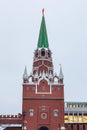 Trinity tower is the Central travel tower of the North-Western wall of the Moscow Kremlin, facing the Alexander garden Royalty Free Stock Photo