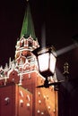 The Trinity Tower of Kremlin in red square, night view. Moscow, Russia Royalty Free Stock Photo