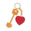 Trinket with Brass Key Hanging with Heart Keychain or Keyring Vector Illustration Royalty Free Stock Photo