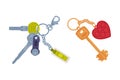 Trinket with Key Hanging with Keychain or Keyring Vector Set Royalty Free Stock Photo