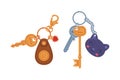 Trinket with Key Hanging with Keychain or Keyring Vector Set Royalty Free Stock Photo