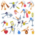 Trinket with Keys Hanging with Keychain or Keyring Vector Set Royalty Free Stock Photo