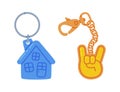Trinket for Keys with Horn Sign and House Keychain or Keyring and Clasp Vector Set