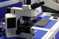 Trinocular optical microscope in a laboratory